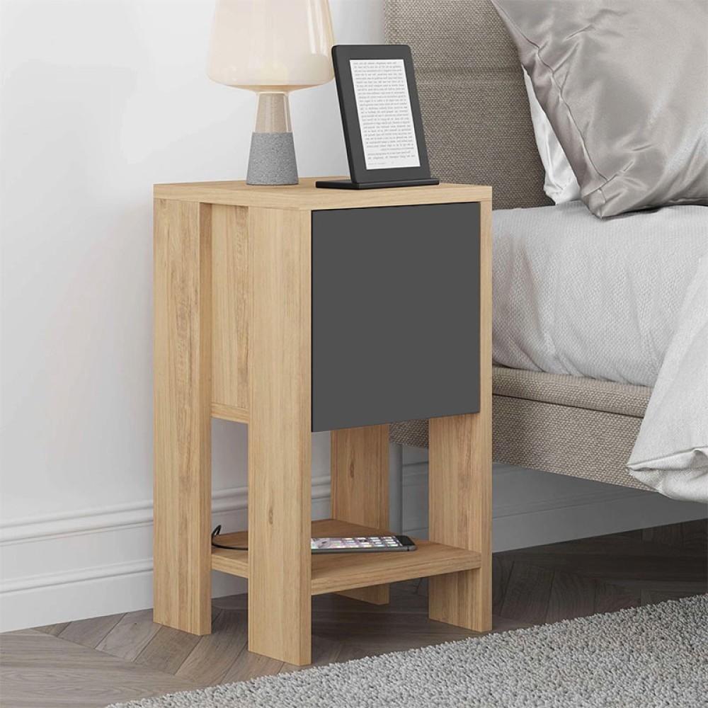 Κομοδίνο Ema Megapap χρώμα sapphire oak - ανθρακί 30x30x55εκ.