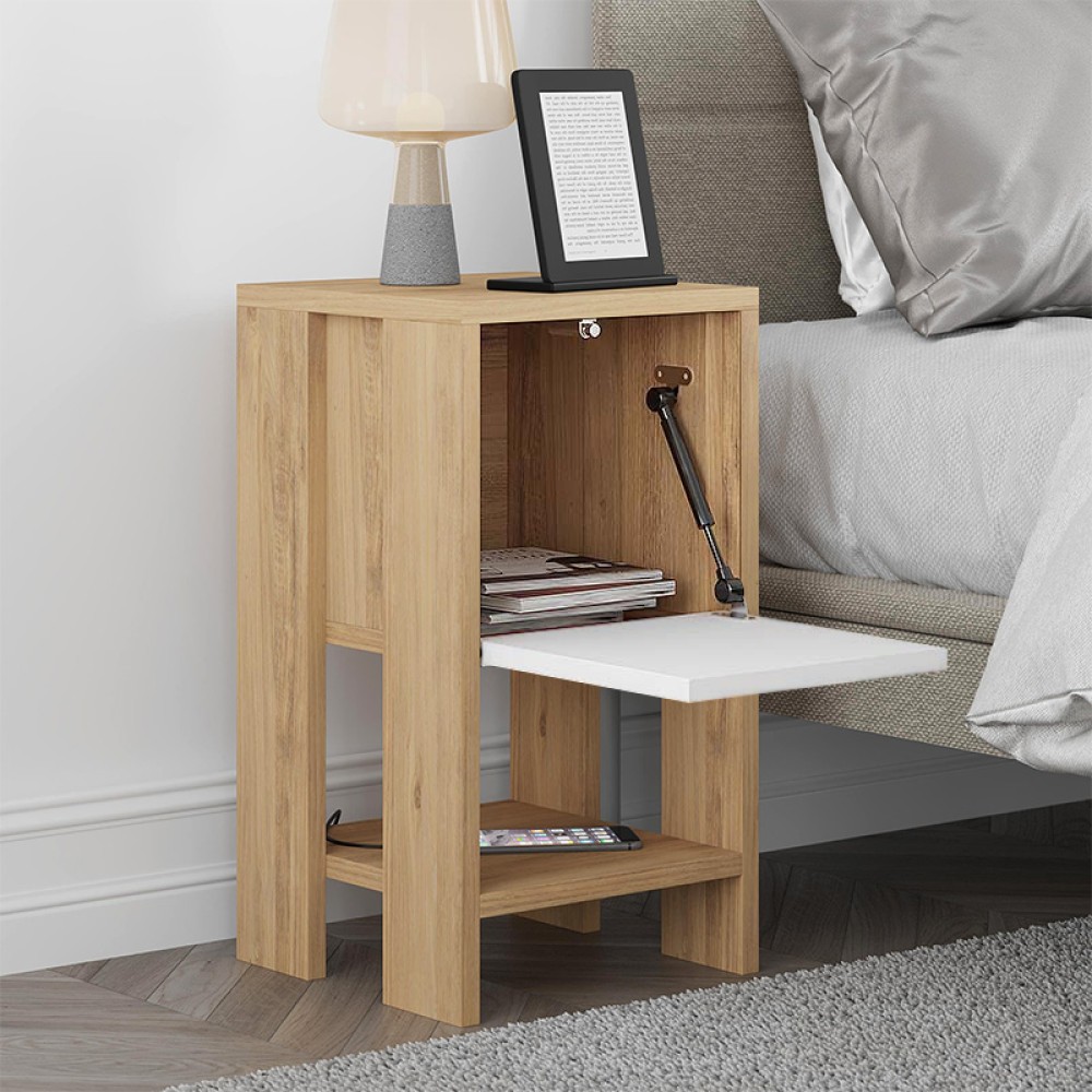 Κομοδίνο Ema Megapap χρώμα sapphire oak - λευκό 30x30x55εκ.