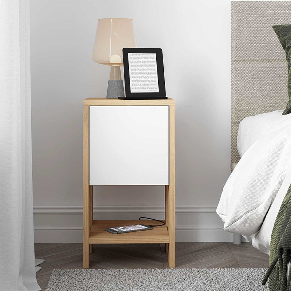 Κομοδίνο Ema Megapap χρώμα sapphire oak - λευκό 30x30x55εκ.