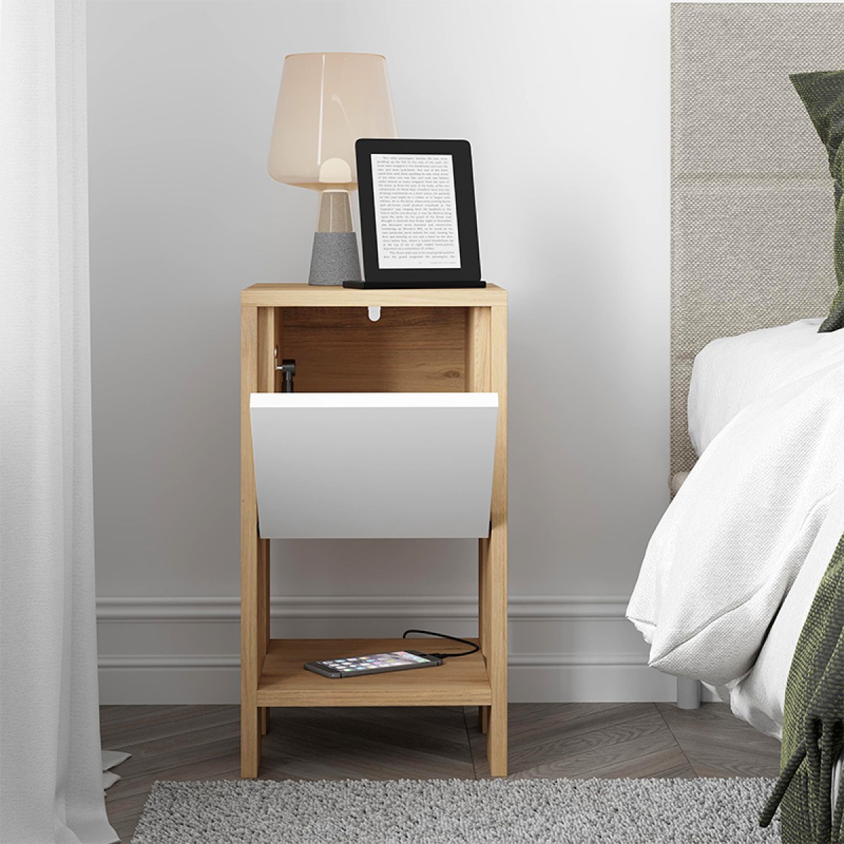 Κομοδίνο Ema Megapap χρώμα sapphire oak - λευκό 30x30x55εκ.