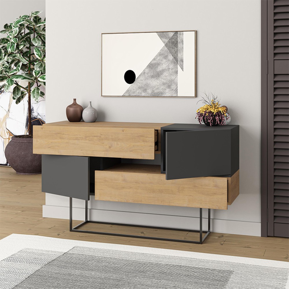 Μπουφές Eros Megapap sapphire oak - ανθρακί 145x40x82εκ.