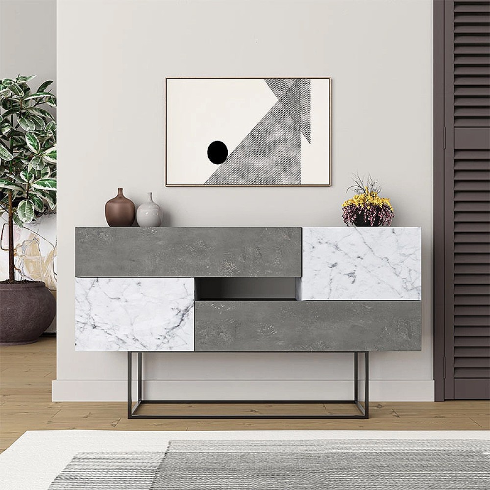 Μπουφές Eros Megapap γκρι ρετρό - λευκό εφέ μαρμάρου 145x40x82εκ.