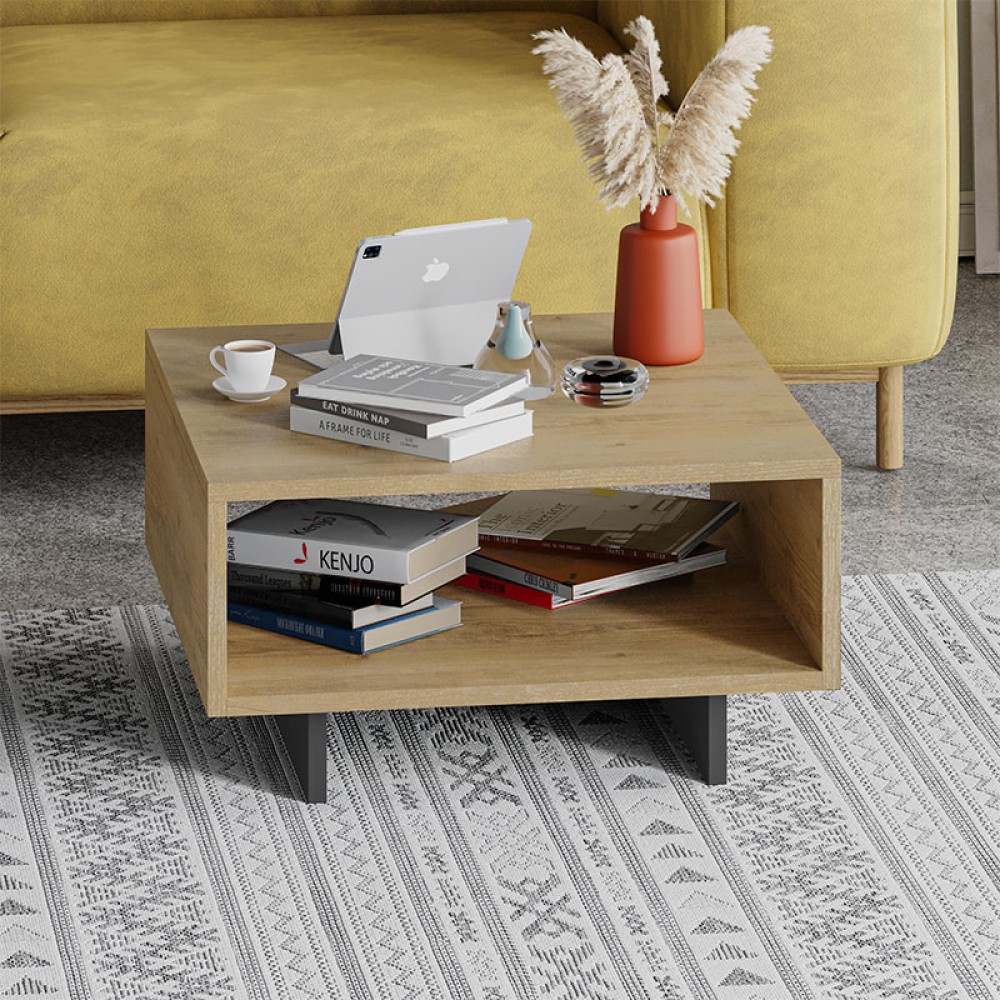 Τραπεζάκι σαλονιού Hola Megapap χρώμα sapphire oak - ανθρακί 60x60x32εκ.