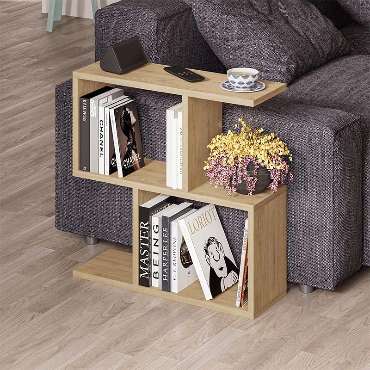 Βοηθητικό τραπεζάκι Homemania Megapap από μελαμίνη χρώμα φυσικό οξιάς 60x20x60εκ.