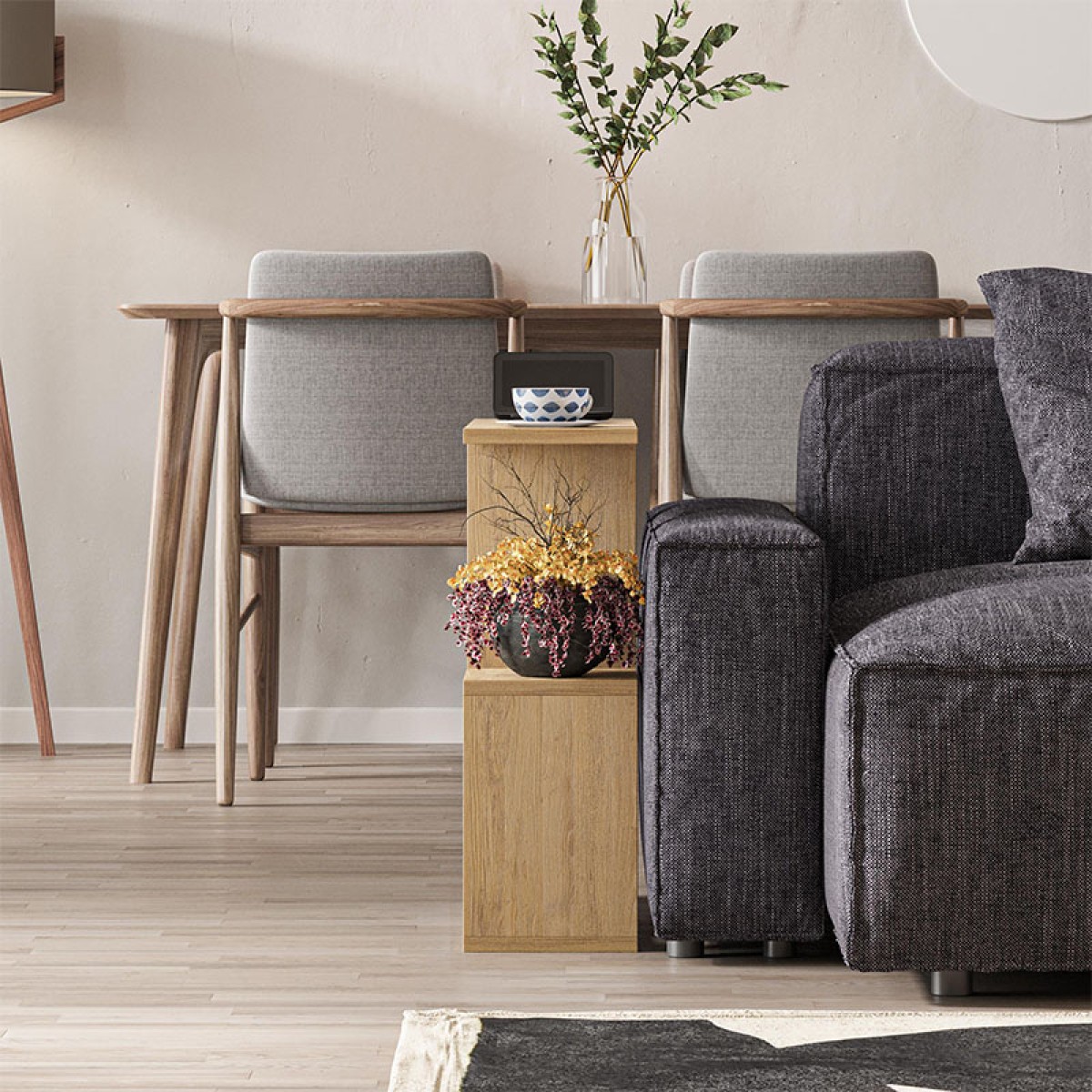 Βοηθητικό τραπεζάκι Homemania Megapap από μελαμίνη χρώμα φυσικό οξιάς 60x20x60εκ.