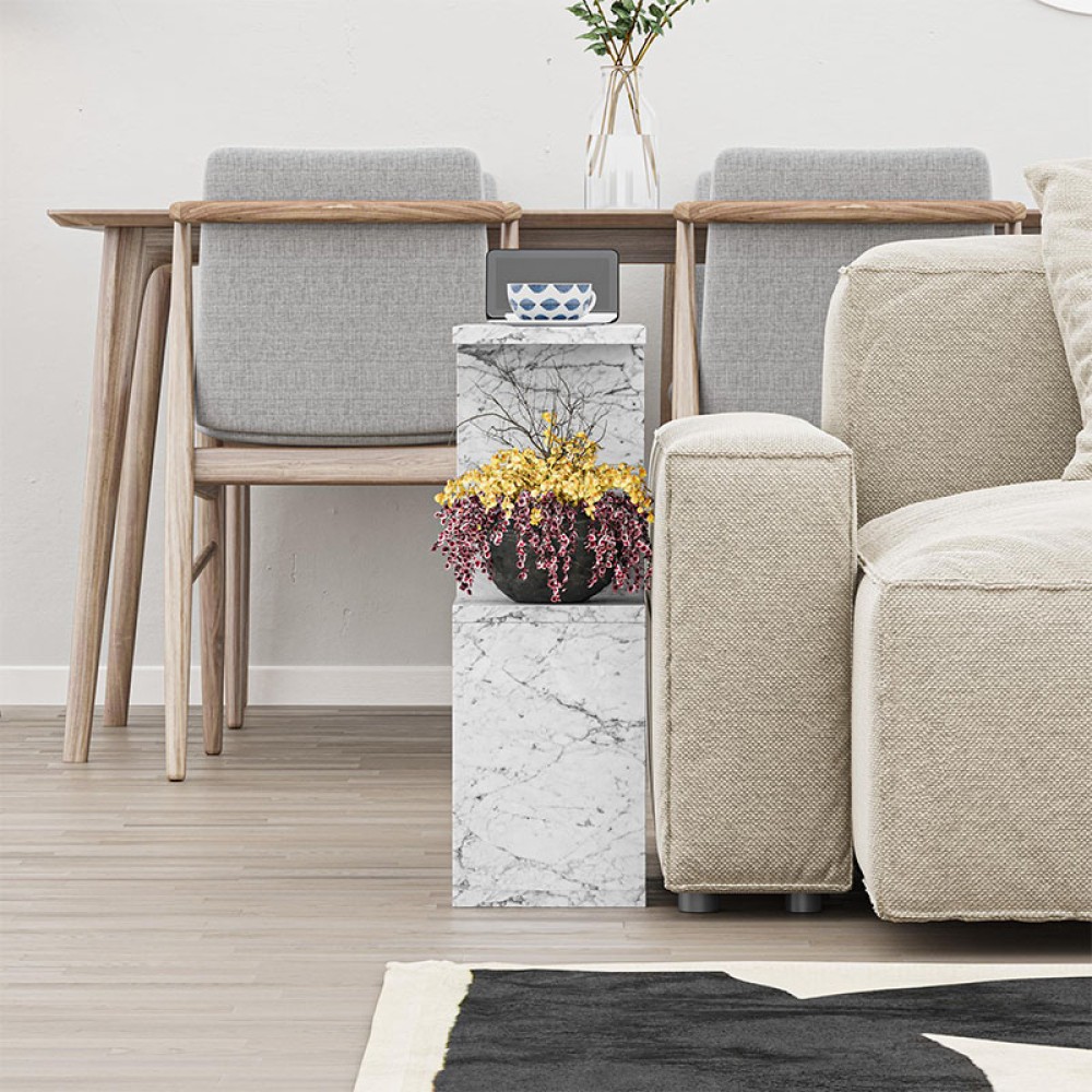 Τραπεζάκι βοηθητικό Homemania Megapap χρώμα λευκό εφέ μαρμάρου 60x20x60εκ.