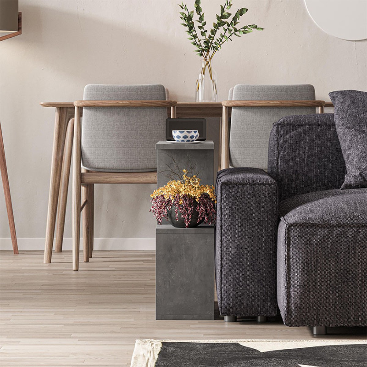 Βοηθητικό τραπεζάκι Homemania Megapap από μελαμίνη χρώμα γκρι ρετρό 60x20x60εκ.