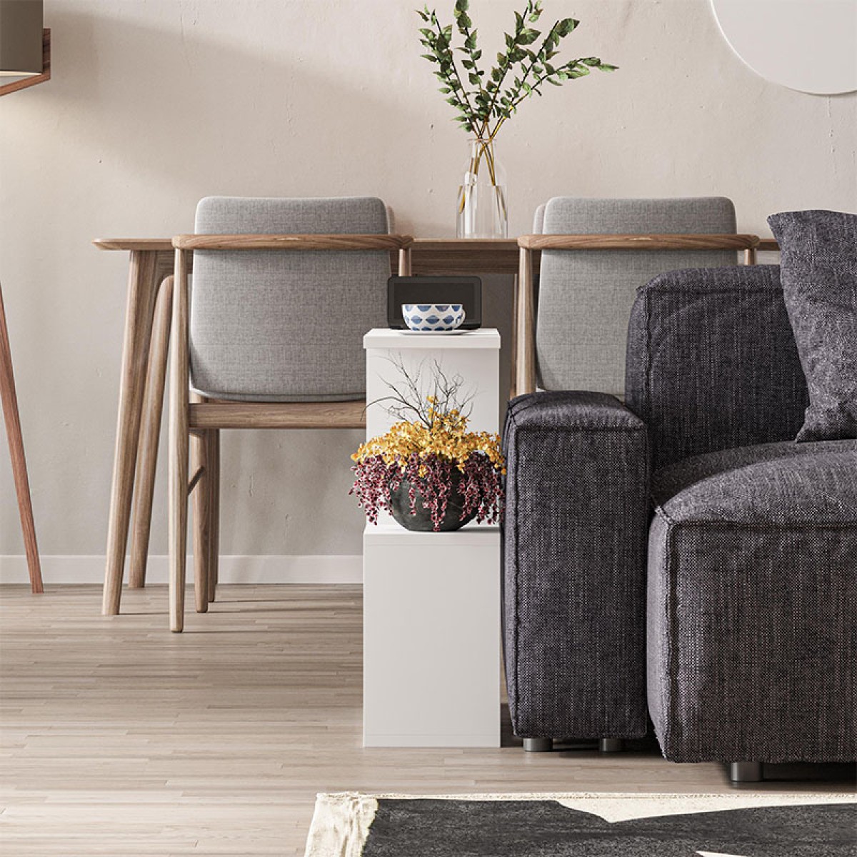 Βοηθητικό τραπεζάκι Homemania Megapap από μελαμίνη χρώμα λευκό 60x20x60εκ.