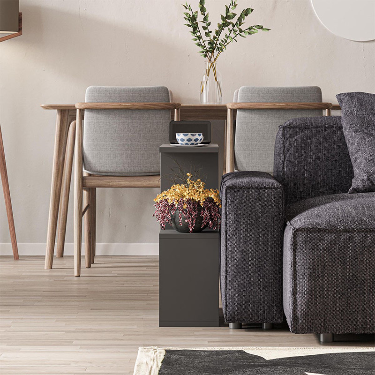 Βοηθητικό τραπεζάκι Homemania Megapap από μελαμίνη χρώμα ανθρακί 60x20x60εκ.