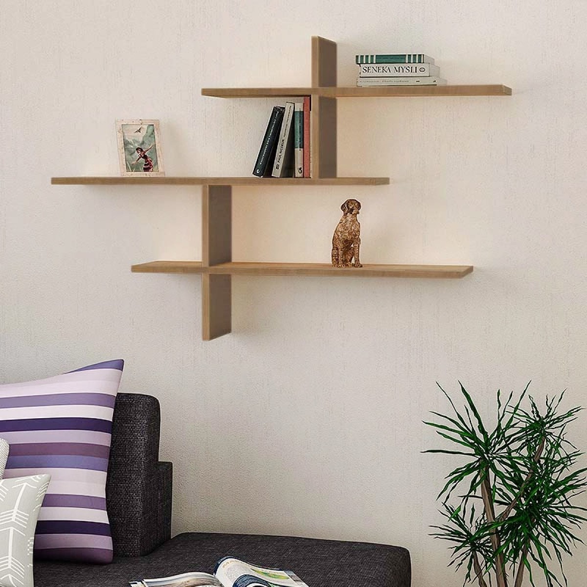 Ραφιέρα τοίχου Leo Megapap χρώμα ανοιχτό καφέ 123x22x80εκ.