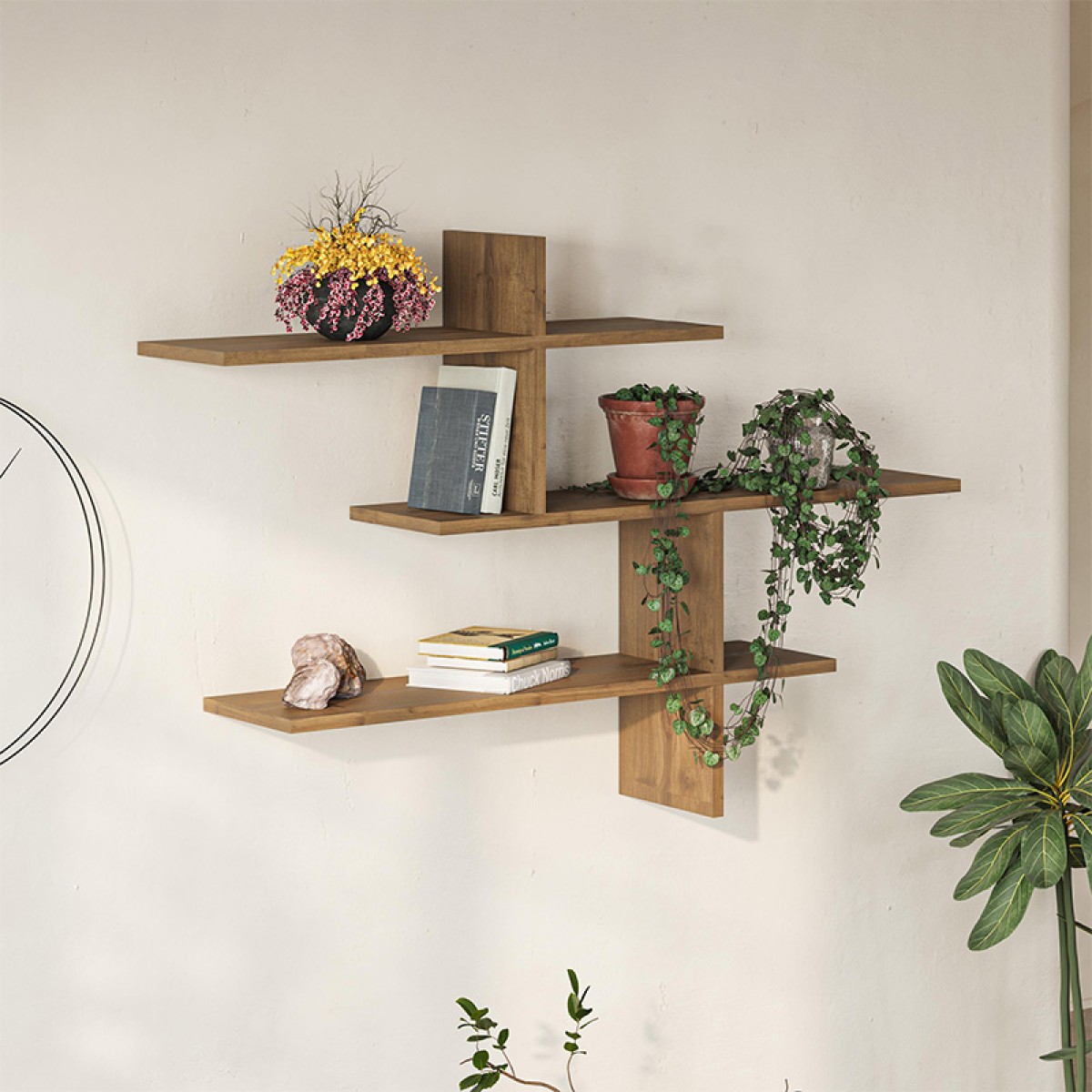 Ραφιέρα τοίχου Leo Megapap χρώμα ανοιχτό καφέ 123x22x80εκ.
