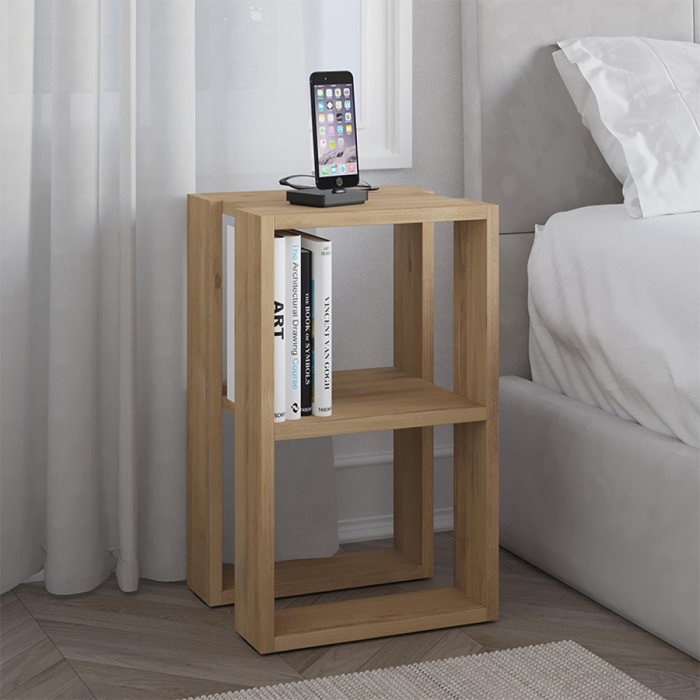 Κομοδίνο - Τραπεζάκι βοηθητικό Lonie Megapap χρώμα sapphire oak 34x30x55εκ.
