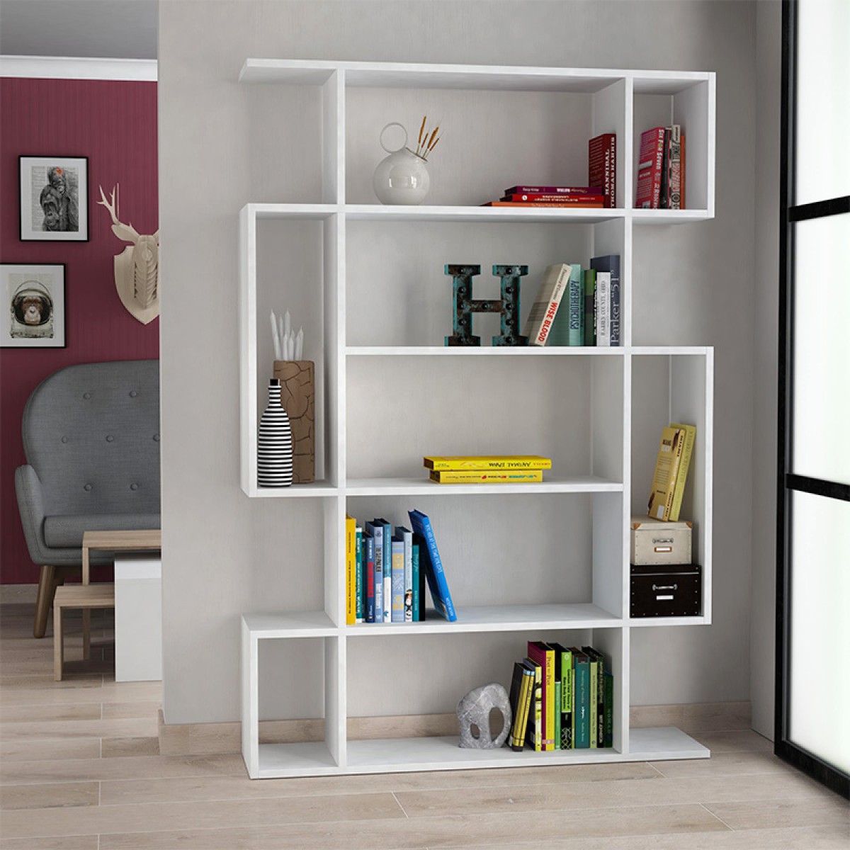 Βιβλιοθήκη Mito Megapap χρώμα λευκό 108x25x161εκ.