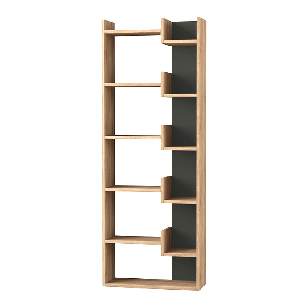 Βιβλιοθήκη Oppa Megapap χρώμα sapphire oak/ανθρακί 60x22x162εκ.