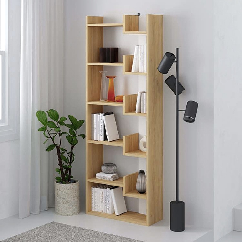 Βιβλιοθήκη Oppa Megapap χρώμα sapphire oak/λευκό 60x22x162εκ.