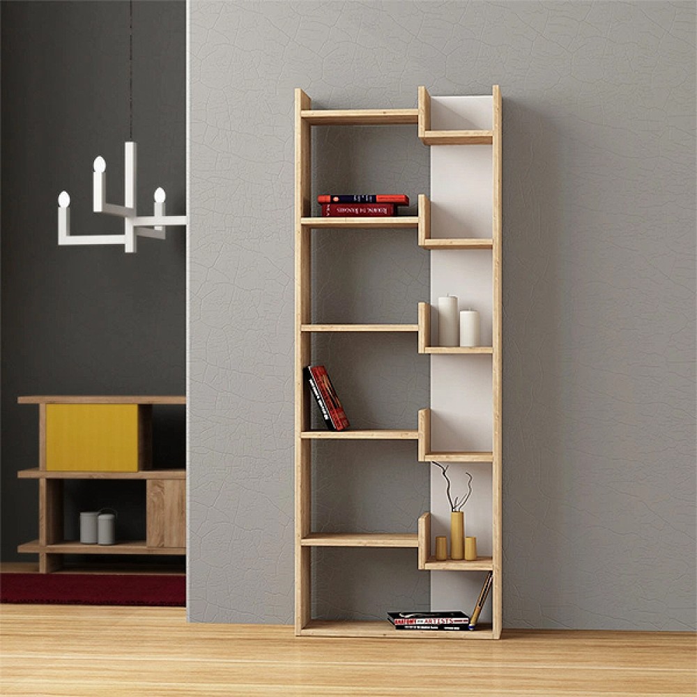 Βιβλιοθήκη Oppa Megapap χρώμα sapphire oak/λευκό 60x22x162εκ.