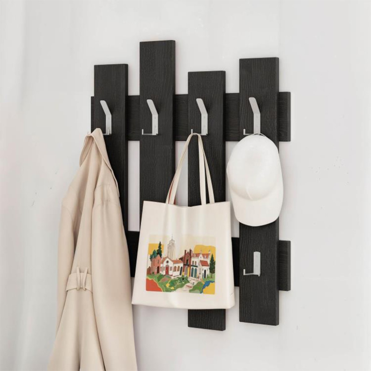 Κρεμάστρα τοίχου Wave Megapap χρώμα black wood 64x4x81εκ.