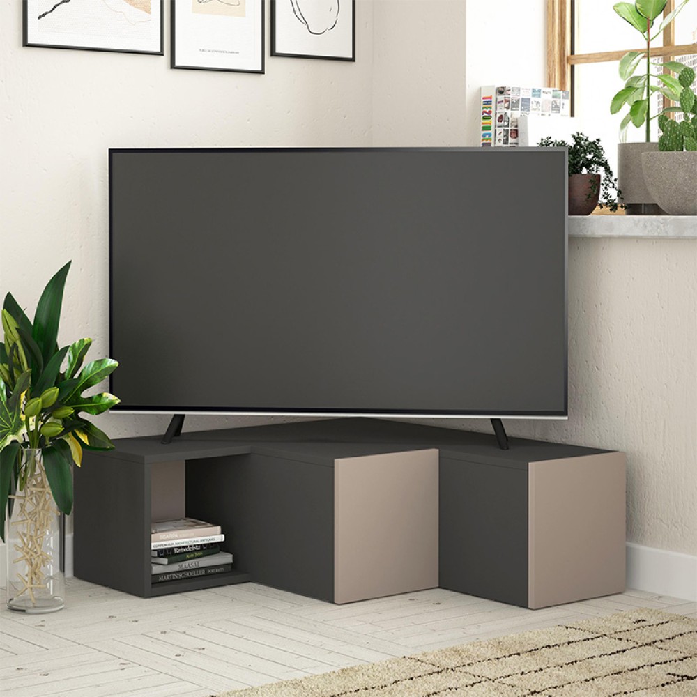 Έπιπλο τηλεόρασης γωνιακό Compact Megapap χρώμα ανθρακί - ανοιχτή μόκα 94,2x90,6x31,4εκ.