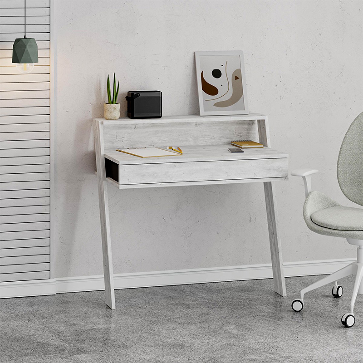 Γραφείο εργασίας Cowork Megapap από μελαμίνη χρώμα λευκό αντικέ 94x50x91εκ.