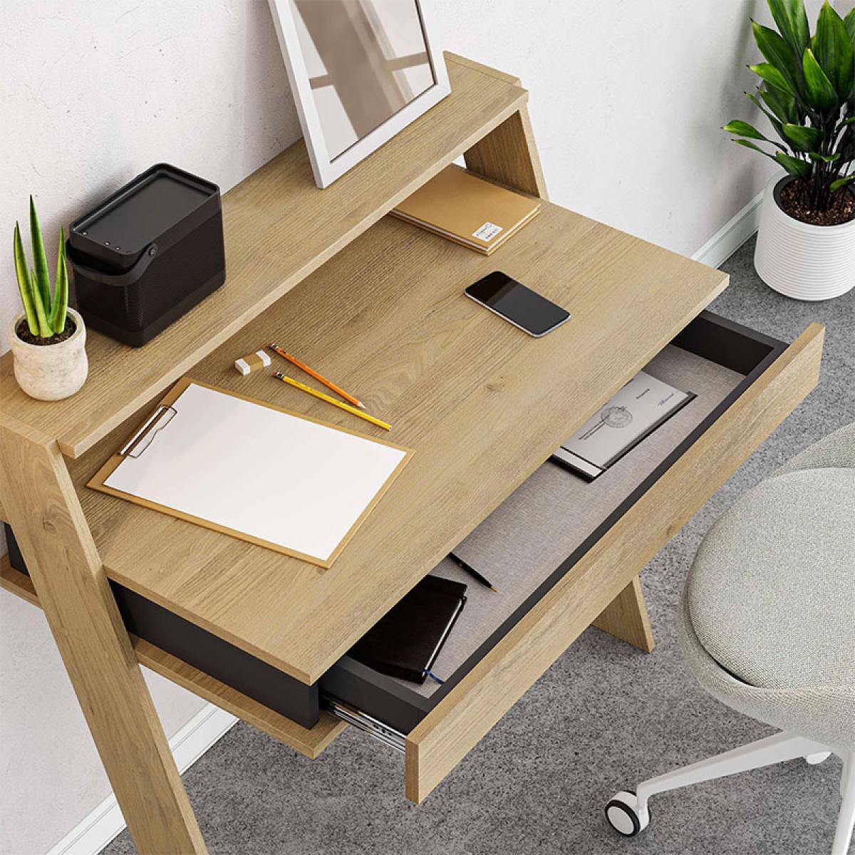Γραφείο εργασίας Cowork Megapap από μελαμίνη χρώμα φυσικό οξιάς 94x50x91εκ.
