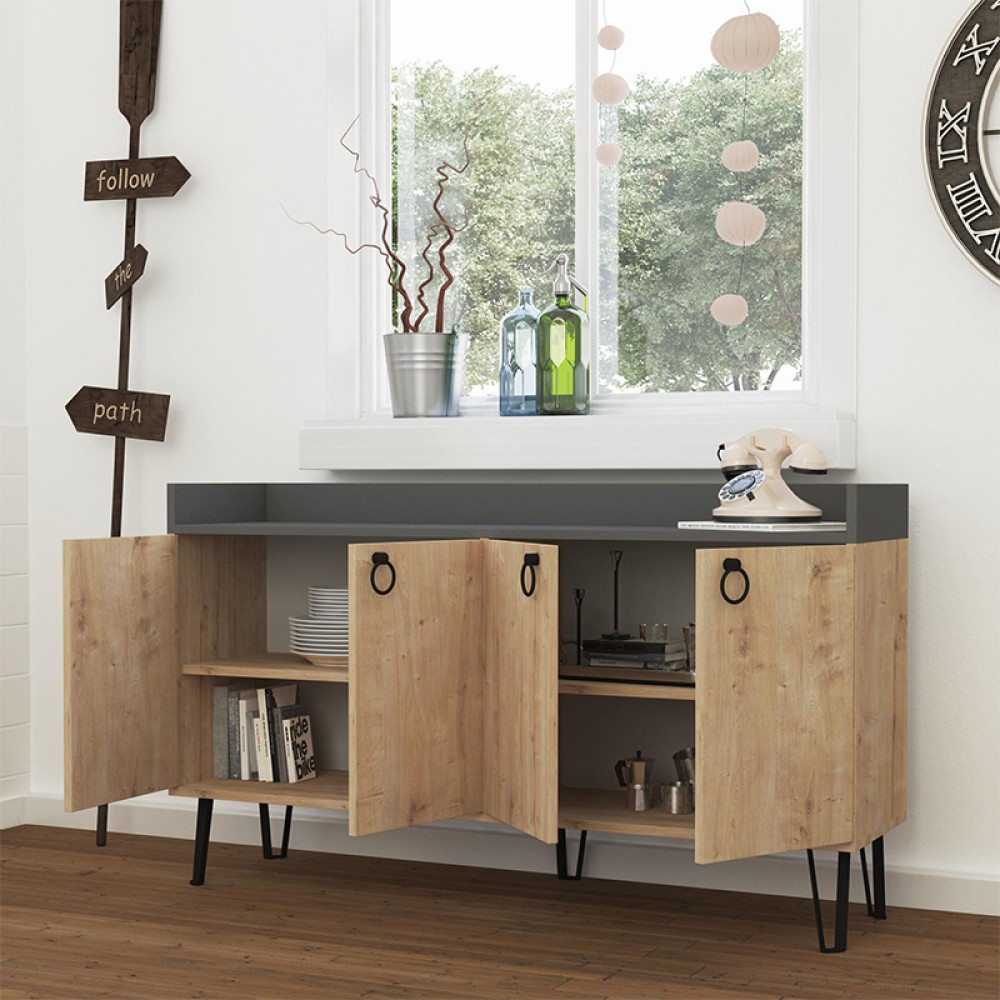 Μπουφές Dea Megapap χρώμα sapphire oak - ανθρακί 140x36x80εκ.