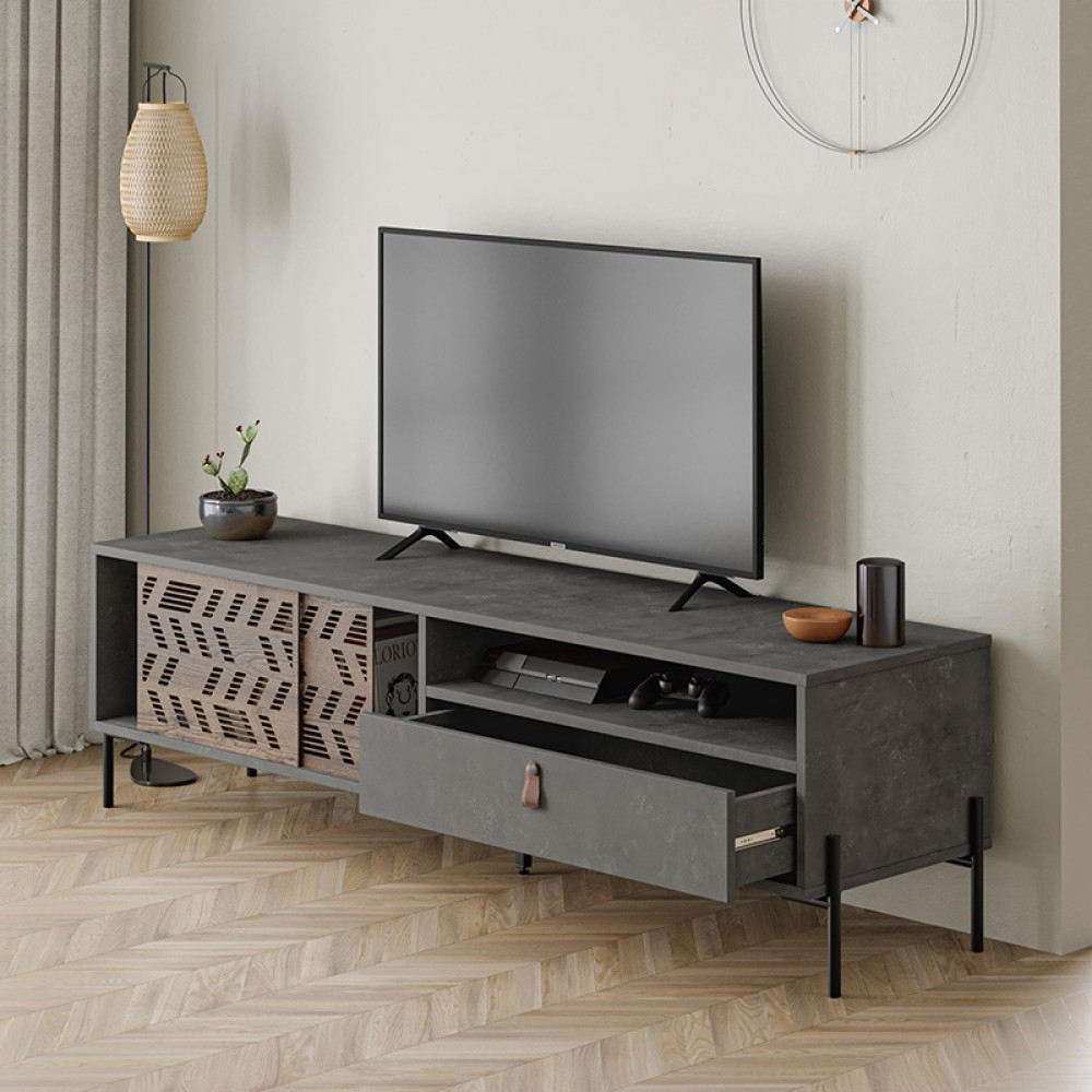 Έπιπλο τηλεόρασης Dionysos Megapap χρώμα γκρι ρετρό 170x45x48,6εκ.