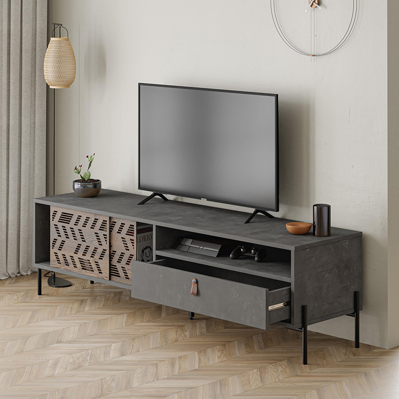 Έπιπλο τηλεόρασης Dionysos Megapap χρώμα γκρι ρετρό 170x45x48,6εκ.