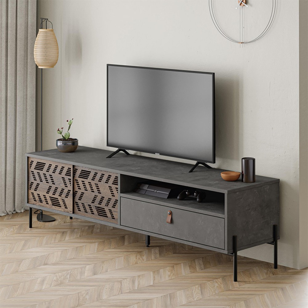 Έπιπλο τηλεόρασης Dionysos Megapap χρώμα γκρι ρετρό 170x45x48,6εκ.