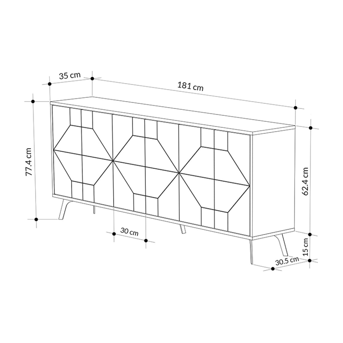 Μπουφές μελαμίνης Dune Megapap χρώμα φυσικό οξιάς 184x35x77,4εκ.