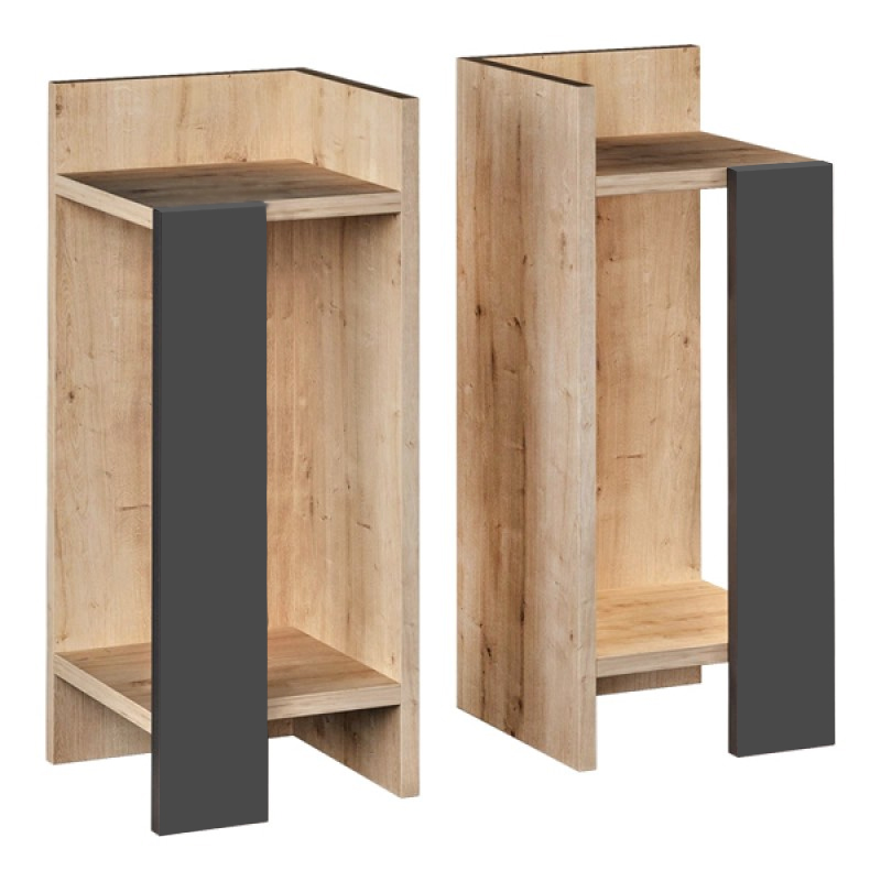 Κομοδίνο Elos Megapap σετ 2 τεμαχίων χρώμα sapphire oak - ανθρακί 25x27x60εκ.