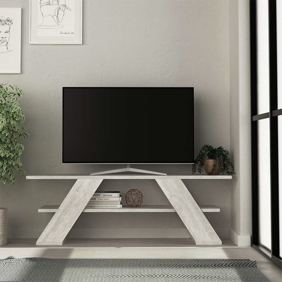 Έπιπλο τηλεόρασης Farfalla Megapap χρώμα λευκό αντικέ 120x33,5x40εκ.