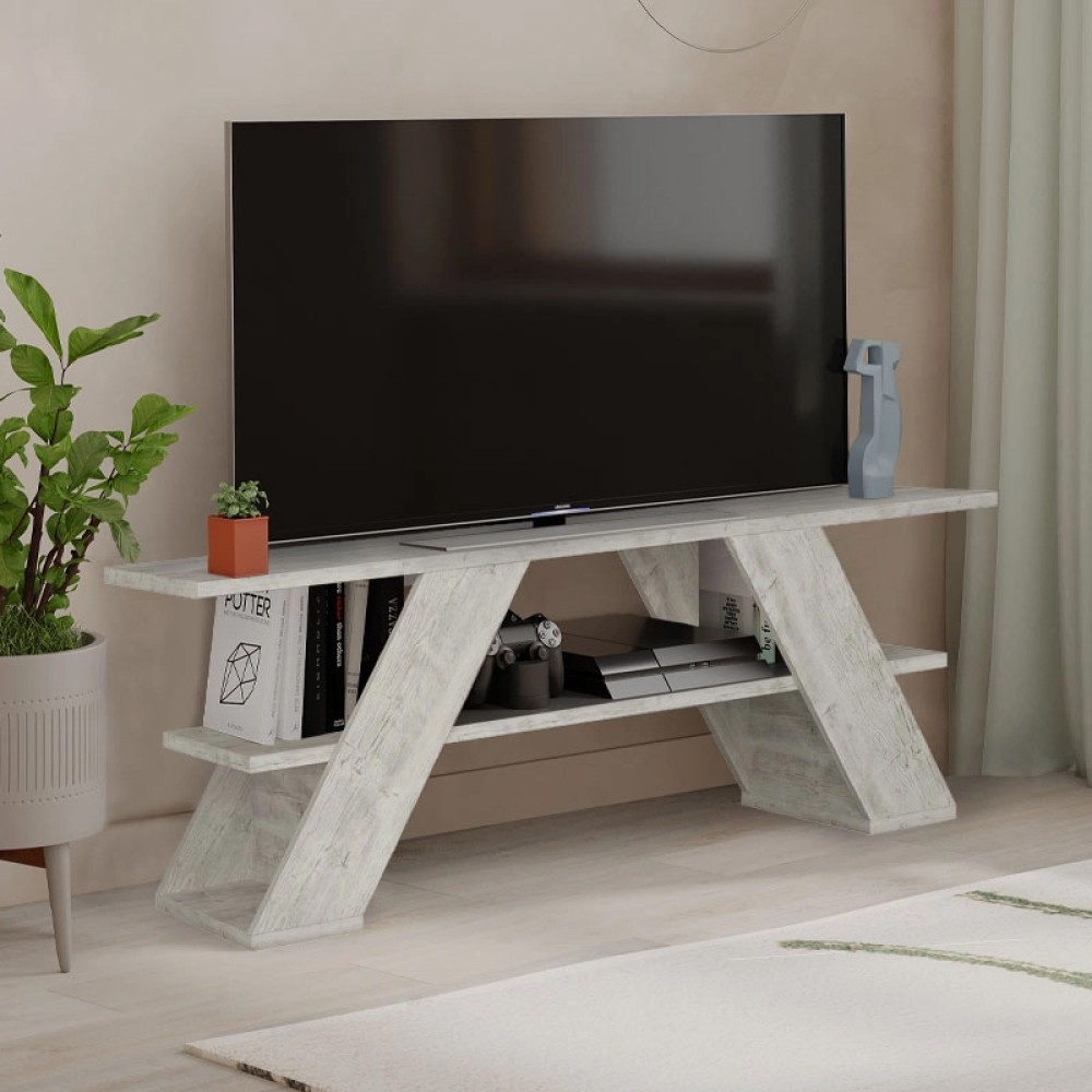 Έπιπλο τηλεόρασης Farfalla Megapap χρώμα λευκό αντικέ 120x33,5x40εκ.