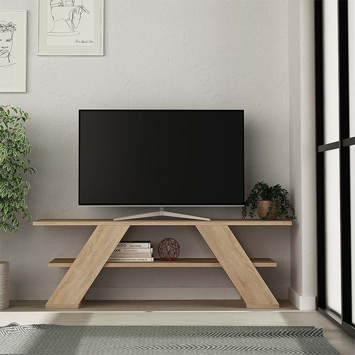Έπιπλο τηλεόρασης Farfalla Megapap χρώμα sapphire oak 120x33,5x40εκ.