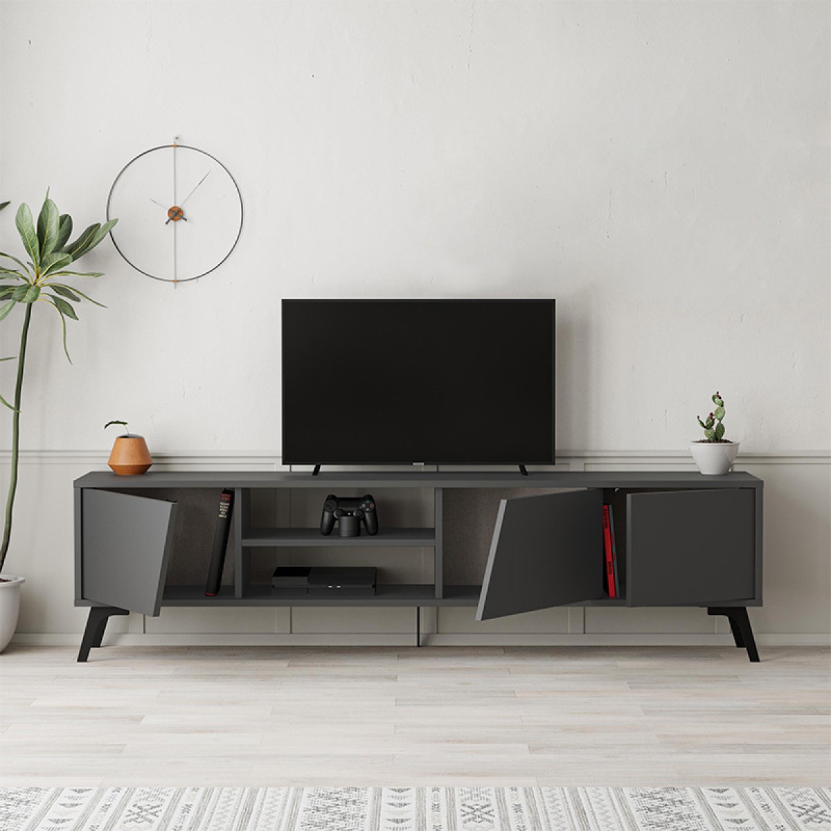 Έπιπλο τηλεόρασης Fiona Megapap χρώμα ανθρακί 180x35,6x48εκ.