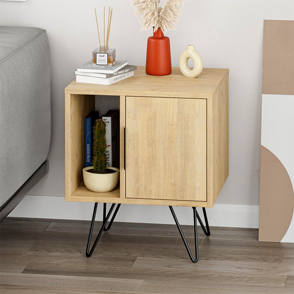 Κομοδίνο Glynn Megapap χρώμα sapphire oak 50,2x44,6x60εκ.
