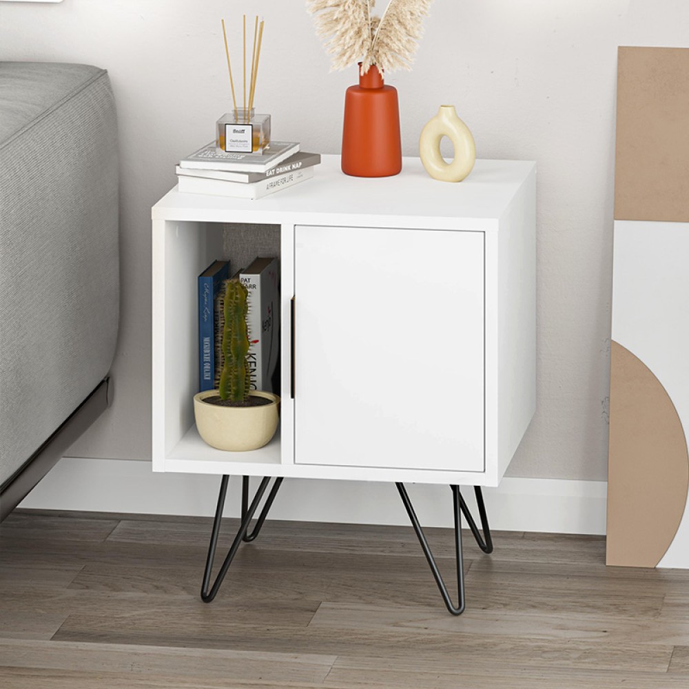 Κομοδίνο Glynn Megapap χρώμα λευκό 50,2x44,6x60εκ.