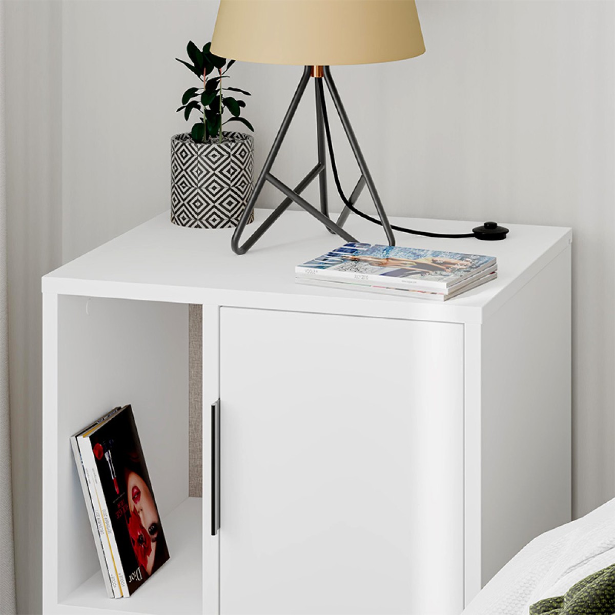 Κομοδίνο μελαμίνης Glynn Megapap χρώμα λευκό 50,2x44,6x58εκ.