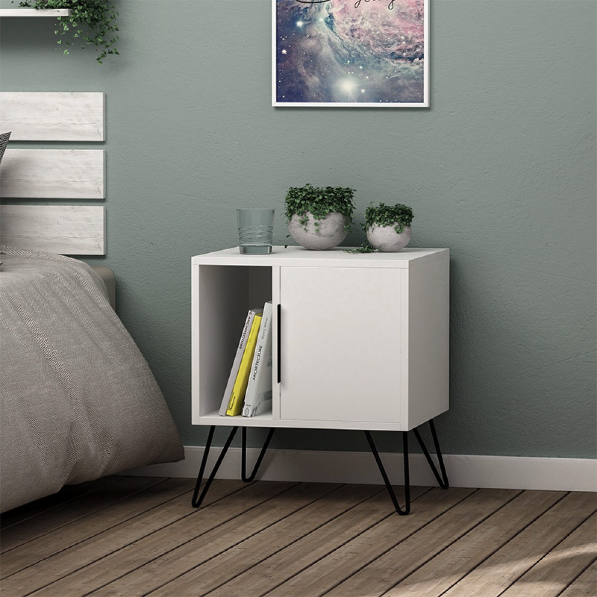 Κομοδίνο μελαμίνης Glynn Megapap χρώμα λευκό 50,2x44,6x58εκ.