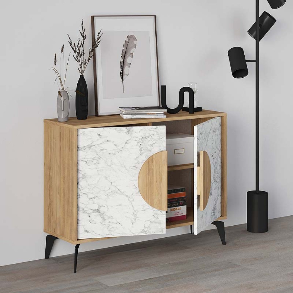 Μπουφές Gora Megapap χρώμα sapphire oak - λευκό εφέ μαρμάρου 110x35,6x82εκ.