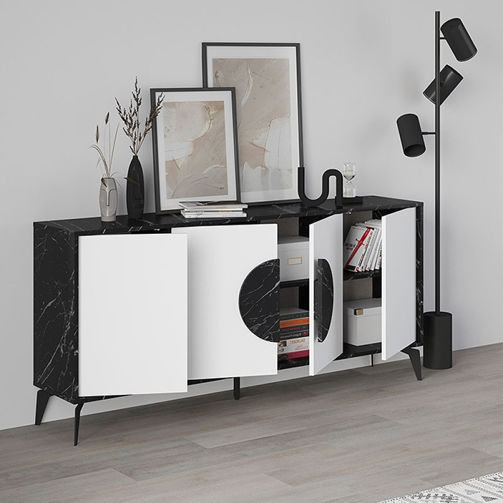 Μπουφές Gora Megapap χρώμα μαύρο εφέ μαρμάρου - λευκό 180x35,6x82εκ.
