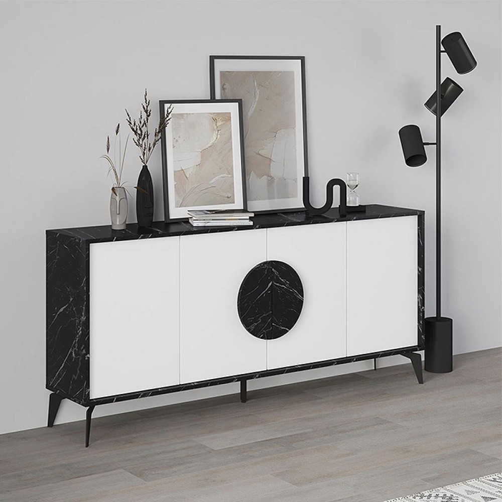 Μπουφές Gora Megapap χρώμα μαύρο εφέ μαρμάρου - λευκό 180x35,6x82εκ.