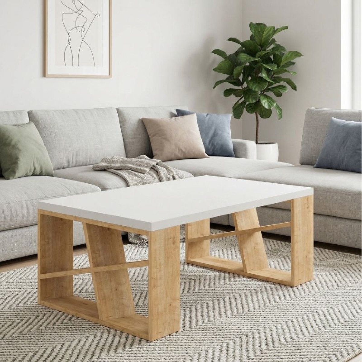 Τραπεζάκι σαλονιού Honey Megapap χρώμα sapphire oak - λευκό 105x60x40εκ.