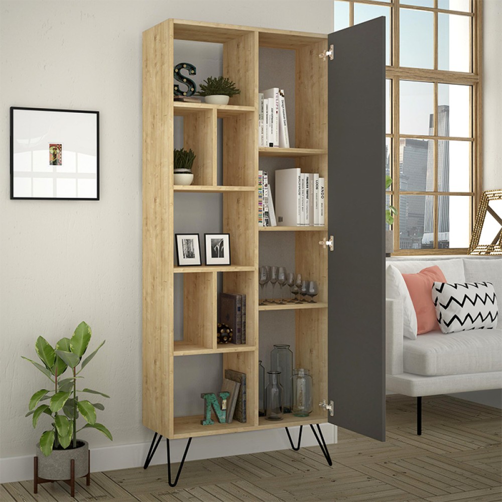 Βιβλιοθήκη Jedda Megapap χρώμα sapphire oak - ανθρακί 80,6x29,6x191εκ.