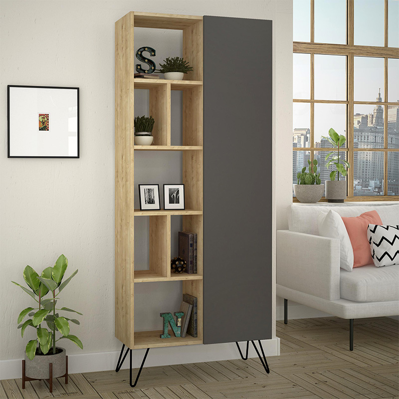 Βιβλιοθήκη Jedda Megapap χρώμα sapphire oak - ανθρακί 80,6x29,6x191εκ.
