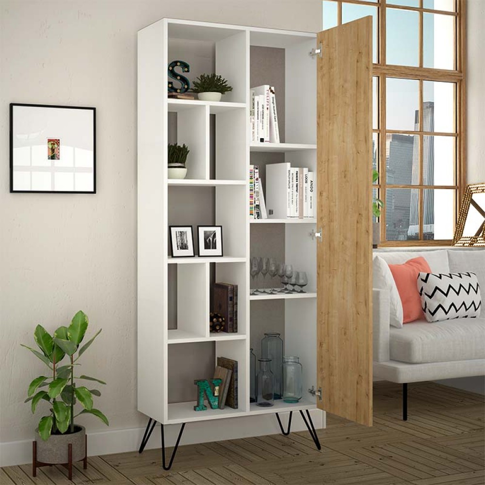 Βιβλιοθήκη Jedda Megapap χρώμα λευκό - sapphire oak 80,6x29,6x191εκ.