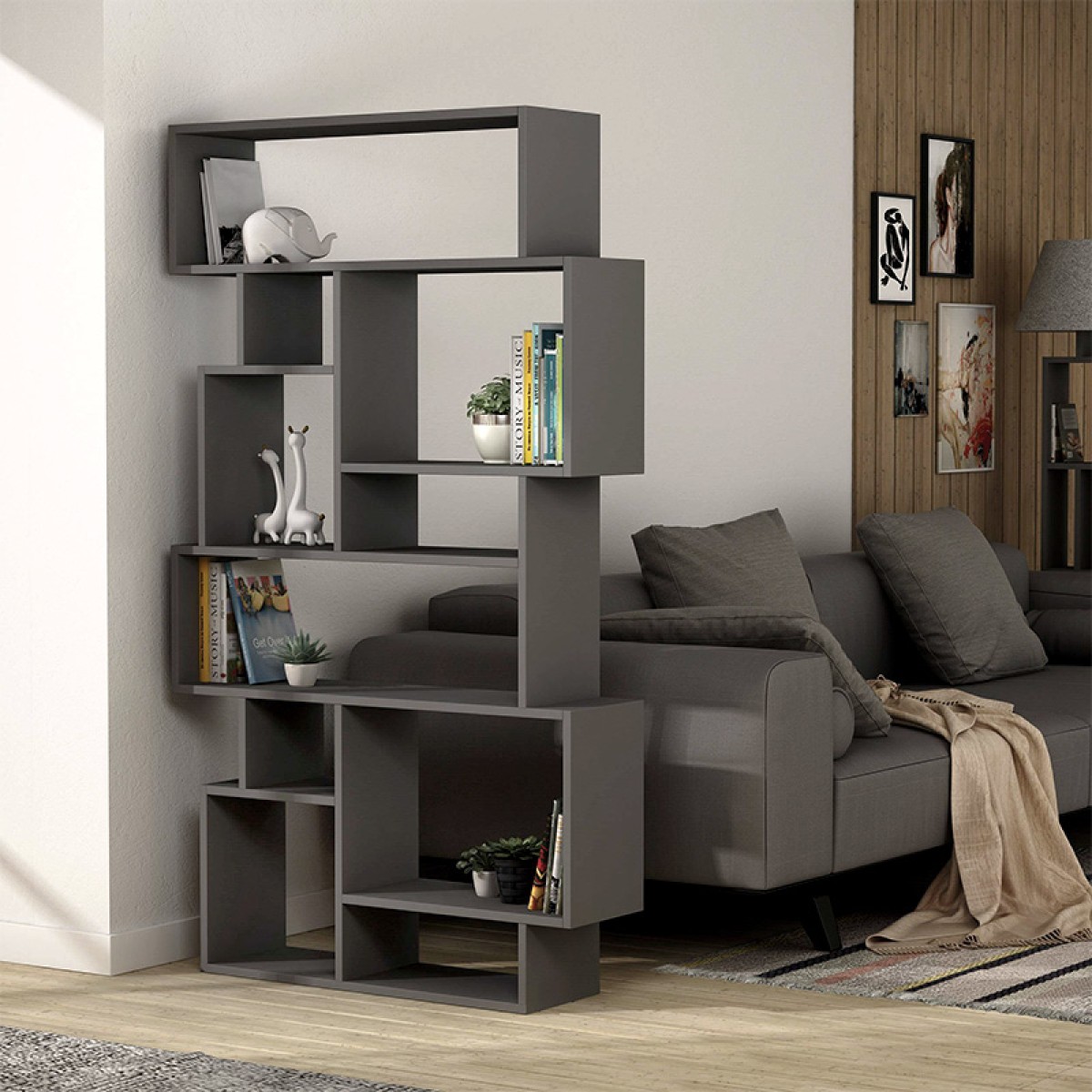 Βιβλιοθήκη Karmato Megapap χρώμα ανθρακί 96x25,5x168,5εκ.