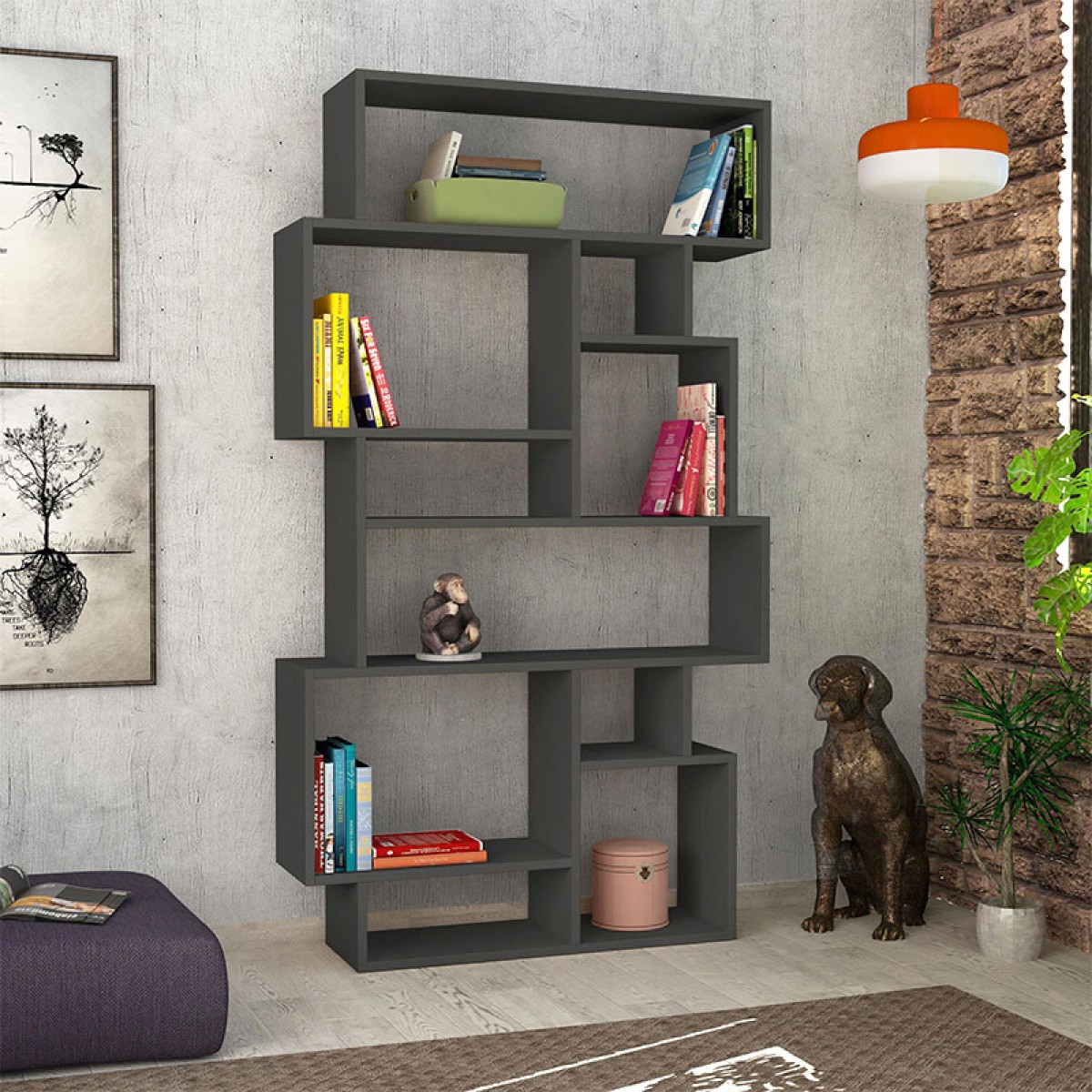 Βιβλιοθήκη Karmato Megapap χρώμα ανθρακί 96x25,5x168,5εκ.