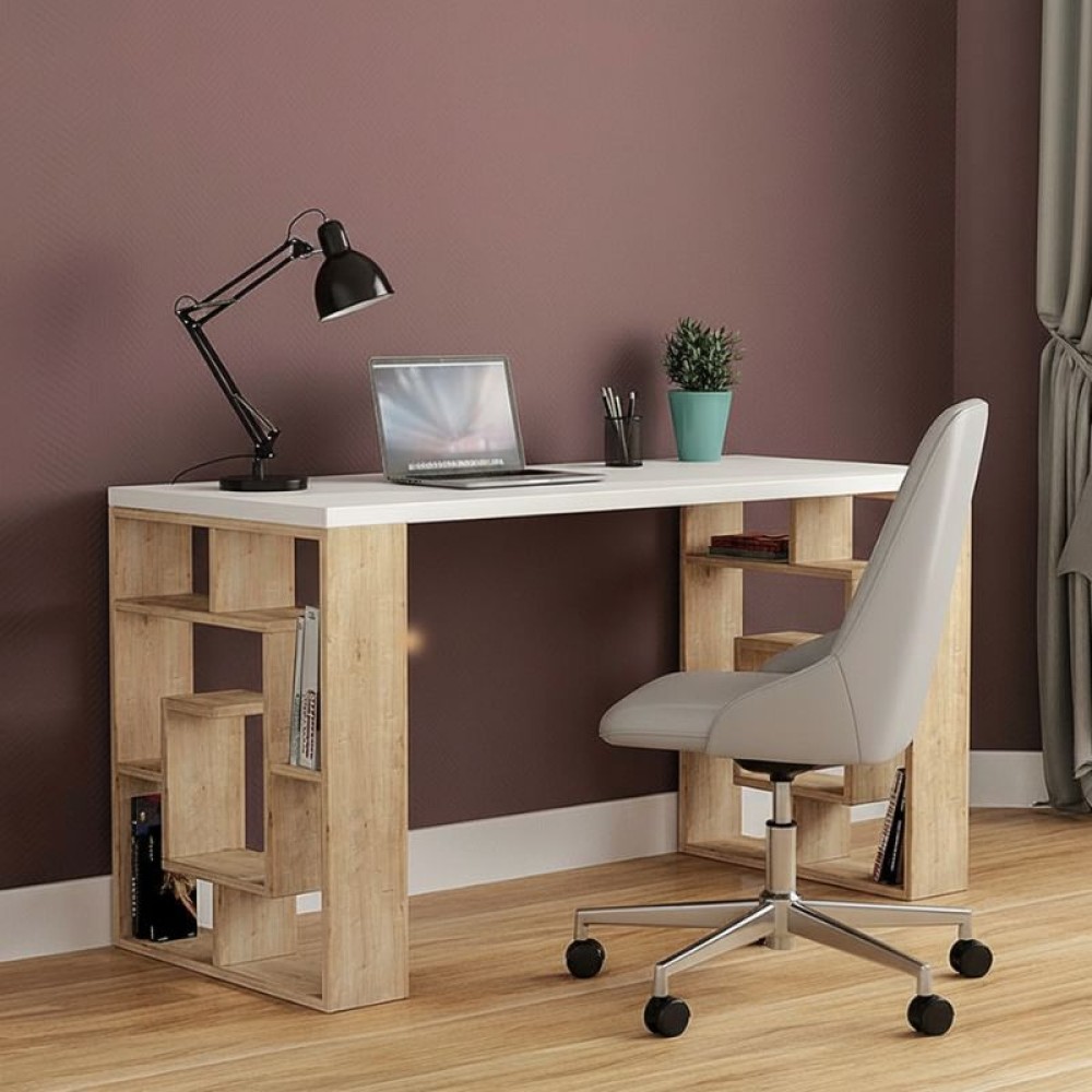 Γραφείο εργασίας Labirent Megapap χρώμα sapphire oak - λευκό 140x60x75εκ