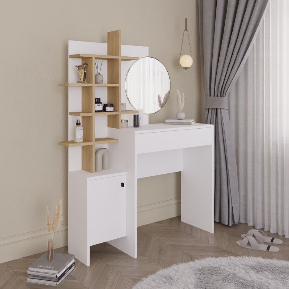 Τουαλέτα με καθρέπτη Mup Megapap χρώμα λευκό - sapphire oak 105x35x151εκ.