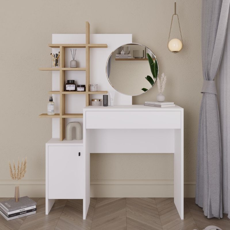 Τουαλέτα με καθρέπτη Mup Megapap χρώμα λευκό - sapphire oak 105x35x151εκ.
